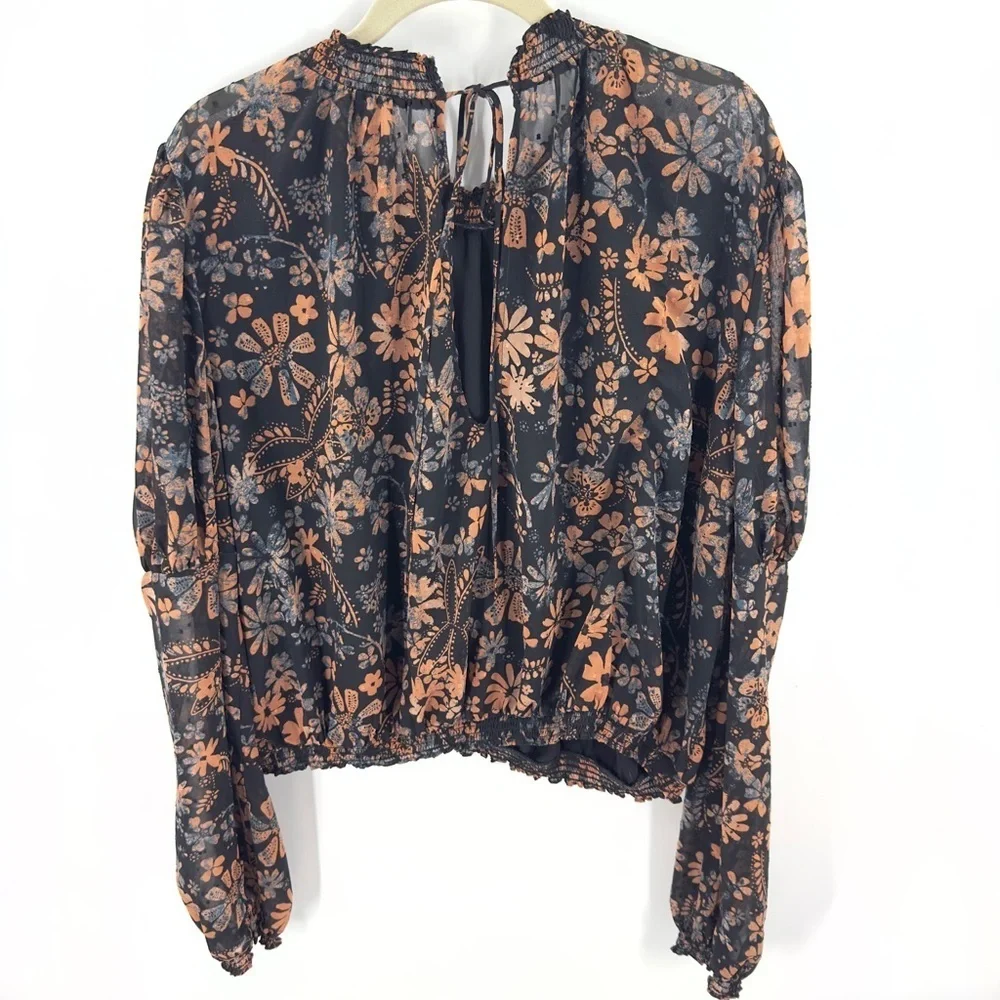 Free People Clarissa Top Womens Large Boho Sheer Floral Dark Fairy Whimsigoth